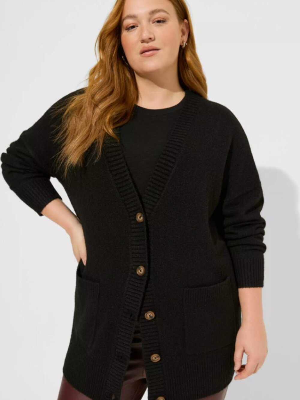 torrid Black Vegan Cashmere Button-Front Cardigan
